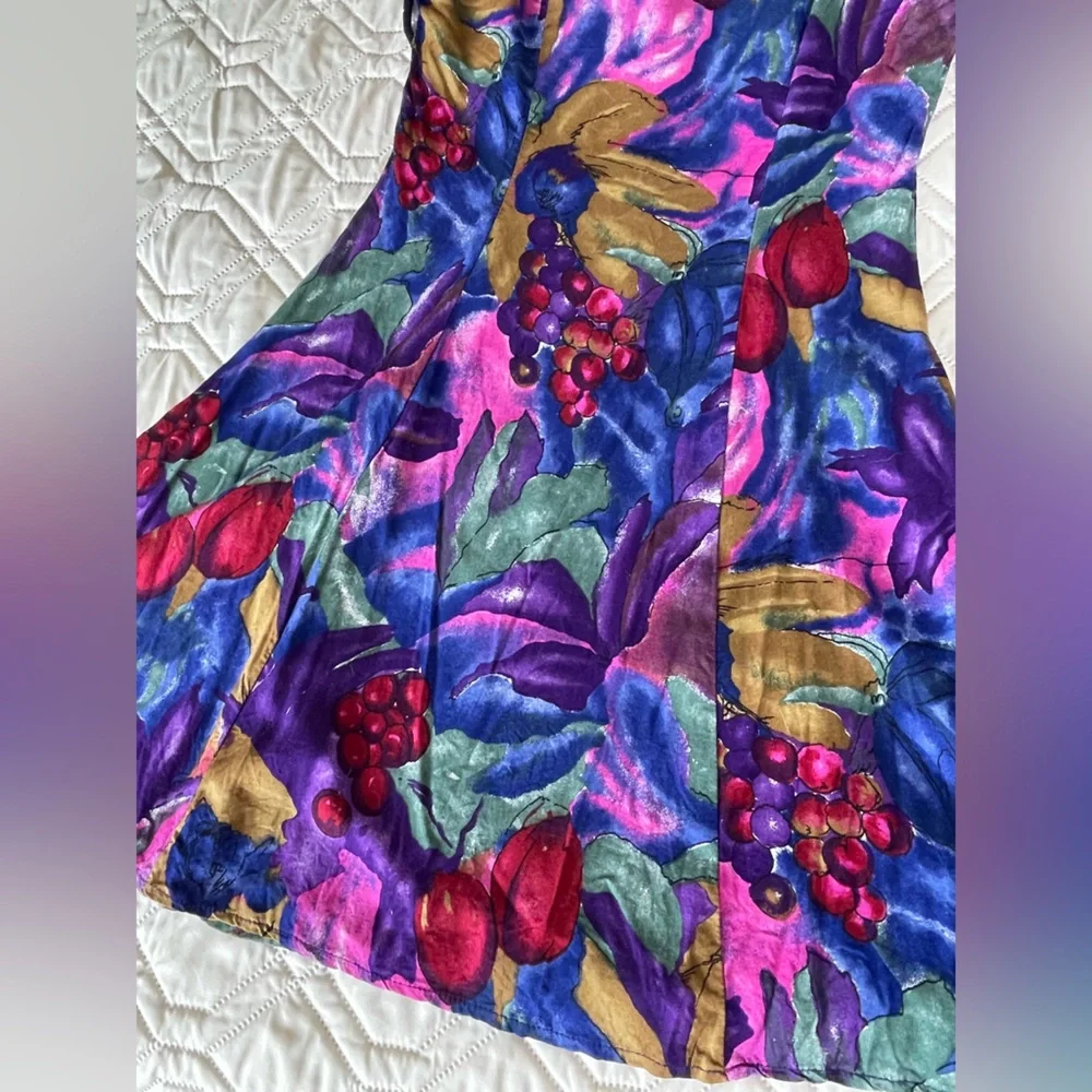 Vintage 90s All That Jazz Cotton Ruffle Floral Cut Out Back Colorful Dress - Picture 4 of 9